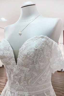 Stylish Off-the-Shoulder Aline Wedding Dress Floral Lace Appliques Backless Bridal Dress_4