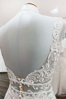 Romantic Sleeveless Lace Mermaid Wedding Dresses Straps Bridal Dress_6