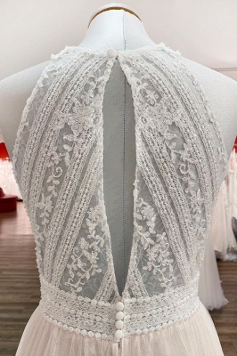 Sleeveless White V-neck A-line Lace Wedding Dresses_6