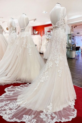 Romantic Sleeveless Lace Mermaid Wedding Dresses Straps Bridal Dress_3