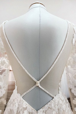 Stylish Long Sleeves  Wedding Dress Soft Floral Lace Bridal Dress Floor Length_7