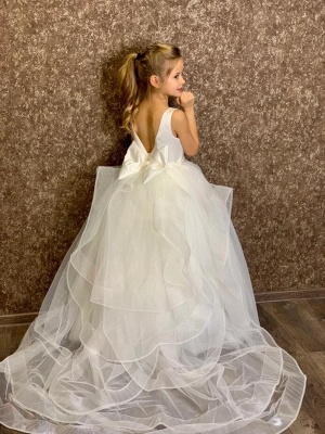 Jewel Neck White Glitter Little Girl Dress for Chrismas Birthday Party Sleevelesss Flower Girl Dress_6