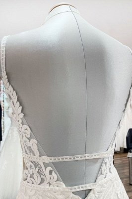Romantische Meerjungfrau-Brautkleider mit V-Ausschnitt, ärmelloses, weiches Spitzen-Hochzeitskleid_5