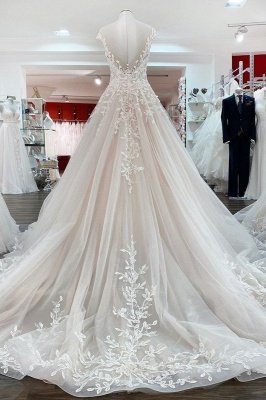 Vestido de novia vintage de una línea con apliques de encaje Jewel Tulle Ruffles Vestido de novia largo_2