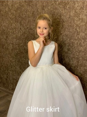 Jewel Neck White Glitter Little Girl Dress for Chrismas Birthday Party Sleevelesss Flower Girl Dress_4