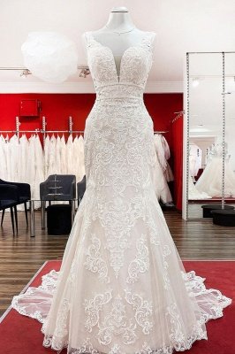 Romantic Sleeveless Lace Mermaid Wedding Dresses Straps Bridal Dress