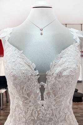 Romantic Deep V-Neck Tulle Floral Lace Wedding Dress Sleeveless Aline Dress for weddings_5