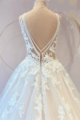 Элегантные свадебные платья с двойным V-образным вырезом без рукавов с тонкими лямками Garden Aline Bridal Dress_4