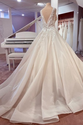 Beautiful Floral Lace Wedding Dress Aline Sleevess Long Bridal Dress_2