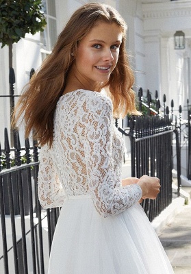 Шикарное белое короткое свадебное платье с длинными рукавами из тюля, простое свадебное платье длиной до щиколотки_4