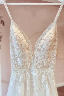 Elegant Sleeveles Tulle Lace Wedding Dresses Aline Long Bridal Dress_3