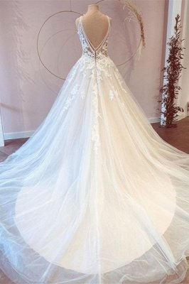 Double V-Neck Elegant Wedding Dresses Sleeveless with Spaghetti Straps Garden Aline Bridal Dress_2