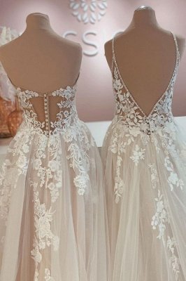 Sleeveless Tulle Lace Appliques Wedding Dresses Aline Long Garden Bridal Dress_4