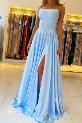 Потрясающее атласное вечернее платье с тонкими лямками и боковым разрезом_19