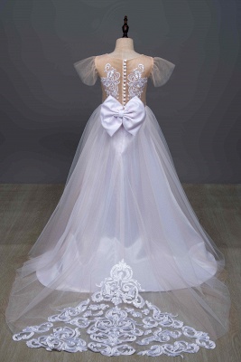 Belle robe de fille de fleur de dentelle de tulle sans manches robe d'enfants pour la fête de mariage avec des appliques_7