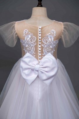 Belle robe de fille de fleur de dentelle de tulle sans manches robe d'enfants pour la fête de mariage avec des appliques_9