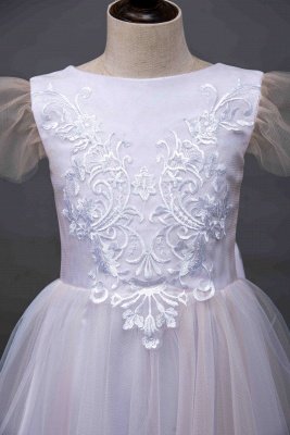 Belle robe de fille de fleur de dentelle de tulle sans manches robe d'enfants pour la fête de mariage avec des appliques_8