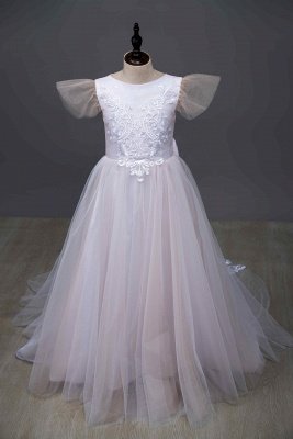 Belle robe de fille de fleur de dentelle de tulle sans manches robe d'enfants pour la fête de mariage avec des appliques_6