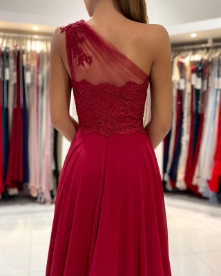 Une épaule robe de bal rouge longueur au sol sans manches robe maxi avec fente sur le devant_6