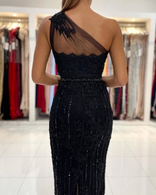 One Shoulder Beadings Short Prom Dress with Lace Appliques_4