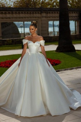 Off-the-Shoulder Sweetheart Ball Gown Satin Sleeveless Garden Bridal Dress_1
