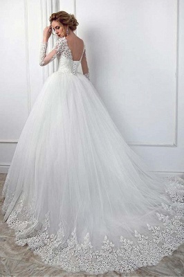 Elegant White Long Sleeves Tulle Bridal Dress Lace Appliques Aline Wedding Gown_2