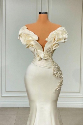 Chic Sleeveless Mermaid Prom Dress Ruffle Sleeves Satin Slim Party Wear Dress_3