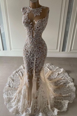 Glitter Floral Lace Floor-Length Beading Weddding Dress_1