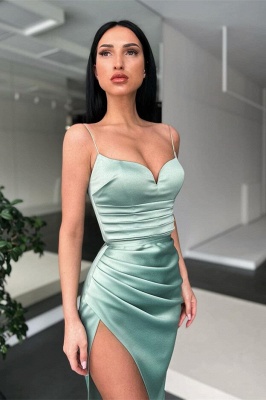 Sexy Straps Sweetheart Side Slit Prom Dress Sin mangas Satin Long Party Dress_2