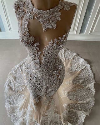 Glitter Floral Lace Floor-Length Beading Weddding Dress_2
