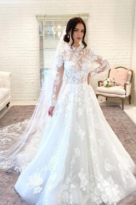 Цветочное кружево Aline с длинными рукавами длиной до пола, свадебное платье_1