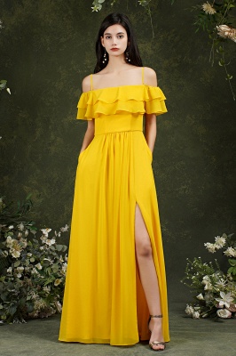 Spaghetti Strapes Off-the-shoulder Split Front Tulle Prom Dress_3