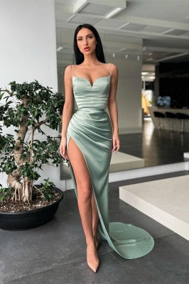 Sexy Straps Sweetheart Side Slit Prom Dress Sin mangas Satin Long Party Dress