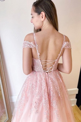 A-line Off-the-shoulder Sweetheart Spaghetti Straps Tulle Prom Dress With Floral Lace_2