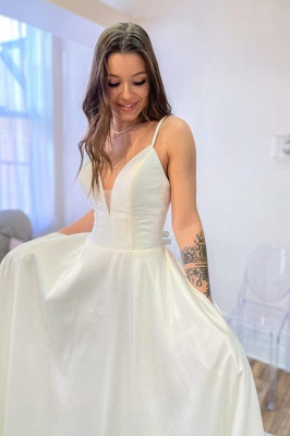 Amazing A-Line Spaghetti Straps Sweetheart Satin Backless Wedding Dress With Pockets_2