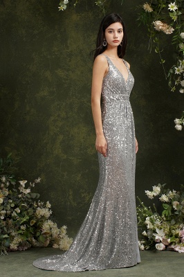 Sparkly Straps V Neck Mermaid Long Prom Dress With Sequins_5
