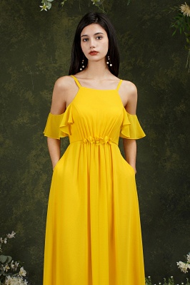 Beautiful Yellow Off-the-Shoulder Ruffles A-Line Chiffon Bridesmaid Dress With Pockets_16