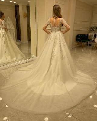 Элегантное свадебное платье Aline с длинными рукавами и кружевными аппликациями._2