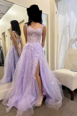 Nectarean Purple Sweetheart Appliques Lace Sleeveless  Floor-length A-Line Prom Dresses_1