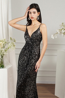 Черное блестящее платье для выпускного вечера без рукавов с пайетками и пайетками без рукавов_5
