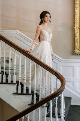 Gorgeous Sweetheart Long Sleeve Chapel A-Line Wedding Dresses