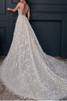 Robe de mariée en dentelle romantique Aline robe longue pour mariée avec bretelles spaghetti_2