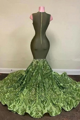Grünes Pailletten-Abschlussballkleid im Meerjungfrau-Stil mit V-Ausschnitt und Hofschleppe_2