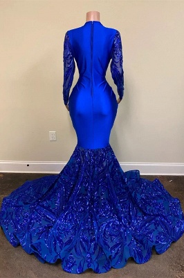فستان حفلة موسيقية لامعة بأكمام طويلة مزينة بالترتر باللون الأزرق الملكي_2