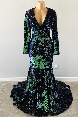 Green long sleeves mermaid prom dress_2