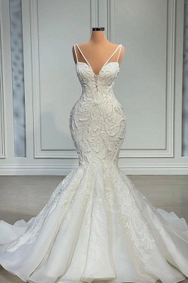 Mermaid sweetheart white wedding dress with court train_1