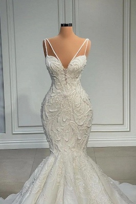 Mermaid sweetheart white wedding dress with court train_2