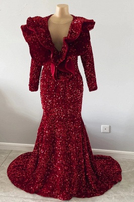 Бордовое платье для выпускного вечера силуэта «русалка» с вырезом «цветы» и пайетками_3