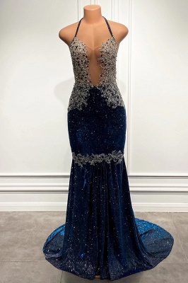 Sparkle navy blue lace applique mermaid prom dress | Babyonlinewholesale