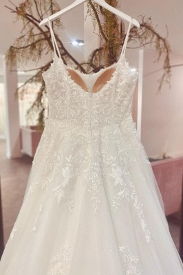 Elegant Straps Aline Wedding Dress Tulle Lace Appliques Bridal Dress_3